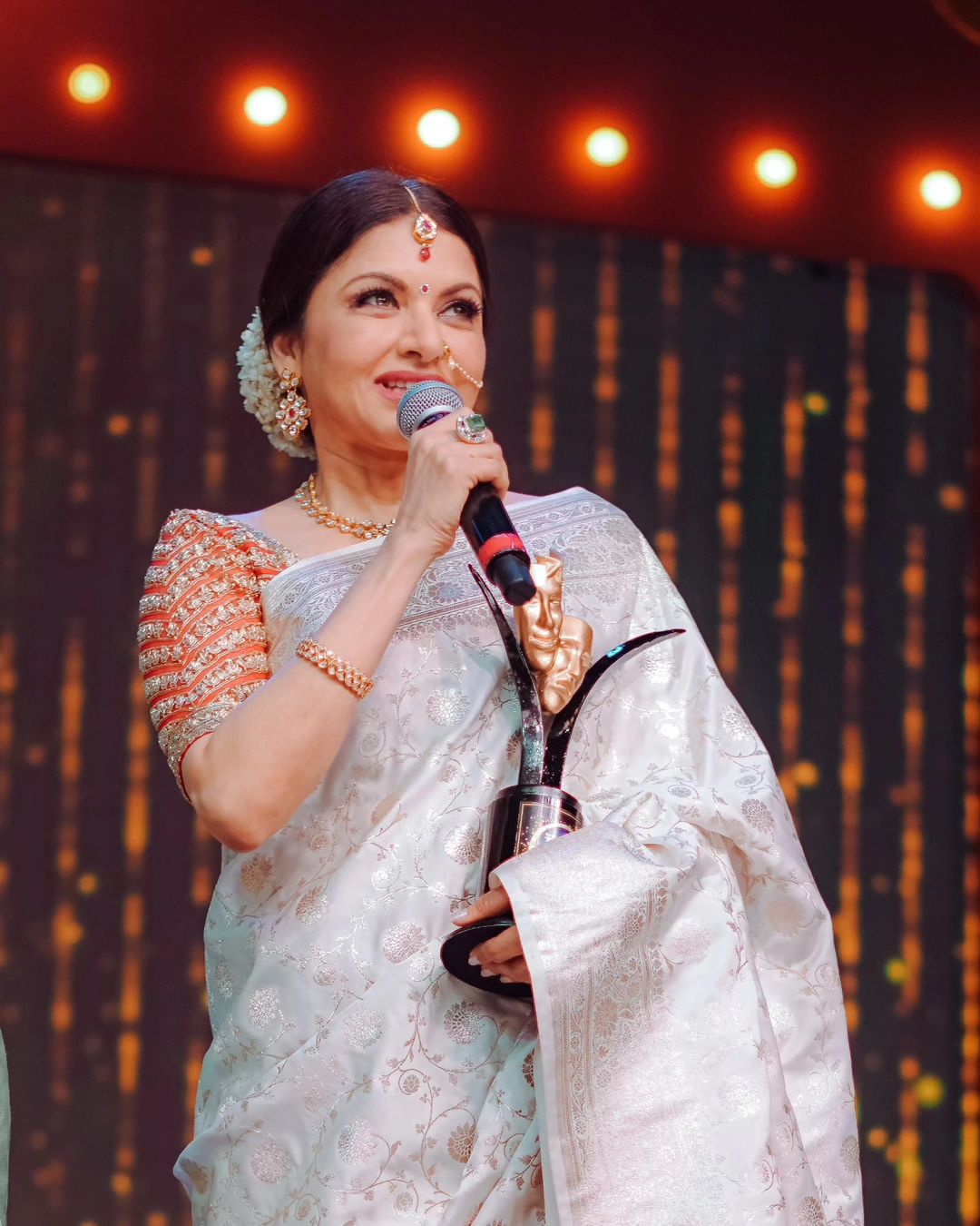 Bollywood Actress Bhagyashree Stills in White Saree